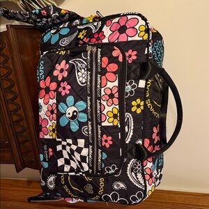 Justice Quilted Travel Bag in Black with Pink, Blue & Yellow Flowers
